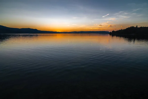 Puesta Sol Lago Kochelsee Baviera Alemania — Foto de Stock