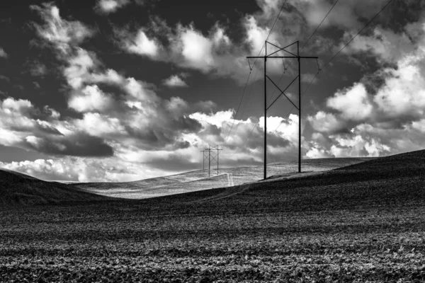 Linhas Energia Elétrica Campos Outono Palouse — Fotografia de Stock