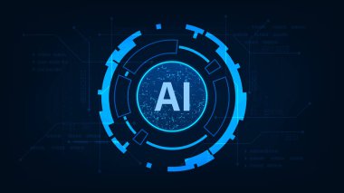 Kalkan teknolojisi arka planına sahip HUD. Çizgi devresi fütüristik kavramına sahip yapay internet dijital teknoloji çemberi.