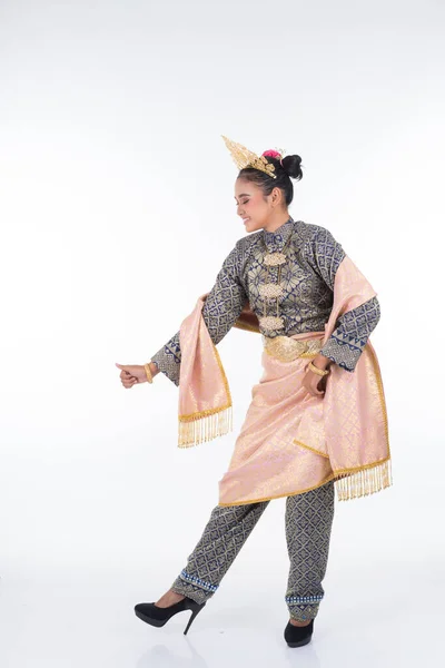 Egy Vonzó Malajziai Tradicionális Táncos Aki Tradicionális Táncruhában Mutatja Tarian — Stock Fotó