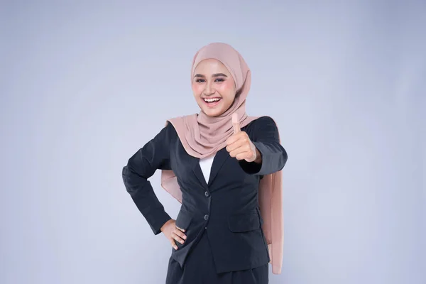 Half Length Portrait Attractive Muslim Businesswoman Wearing Hijab Mixed Poses — Stock Photo, Image