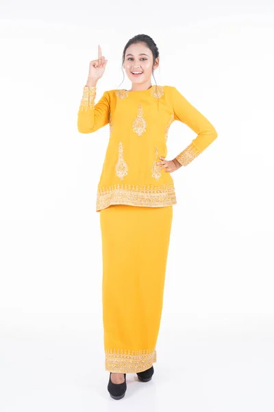 Schöne Asiatische Model Verschiedenen Posen Tragen Moderne Kurung Eine Malaysische — Stockfoto