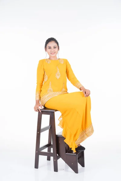 Beautiful Female Asian Model Various Poses Wearing Modern Kurung Malaysian — Stock Photo, Image