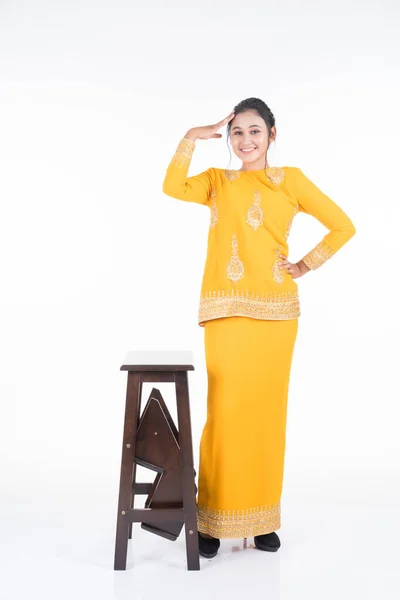 Beautiful Female Asian Model Various Poses Wearing Modern Kurung Malaysian — Stock Photo, Image