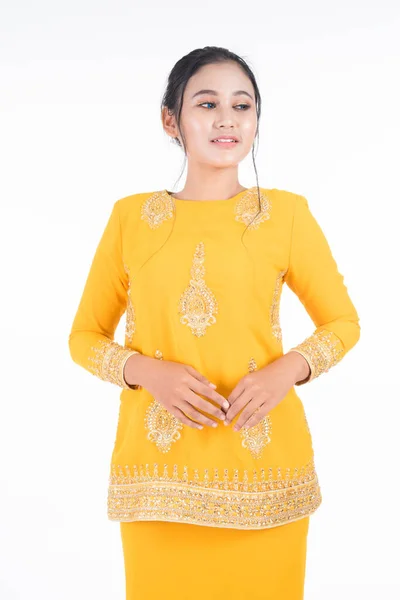Beautiful Female Asian Model Various Poses Wearing Modern Kurung Malaysian — Stock Photo, Image