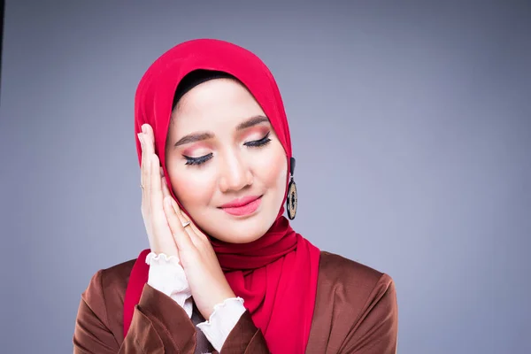 Snímek Hlavy Krásné Muslimské Ženy Model Asijské Muslimské Tradiční Šaty — Stock fotografie