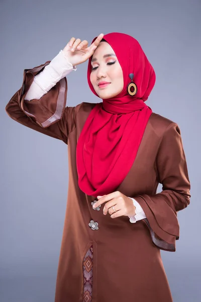 Half Length Portrait Beautiful Female Model Wearing Modern Kebaya Dress — Stock Photo, Image