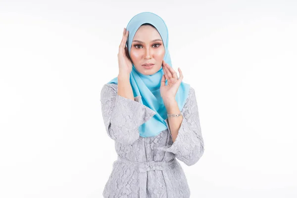 Beautiful Female Model Various Poses Wearing Modern Kebaya Hijab Urban — Stock Photo, Image
