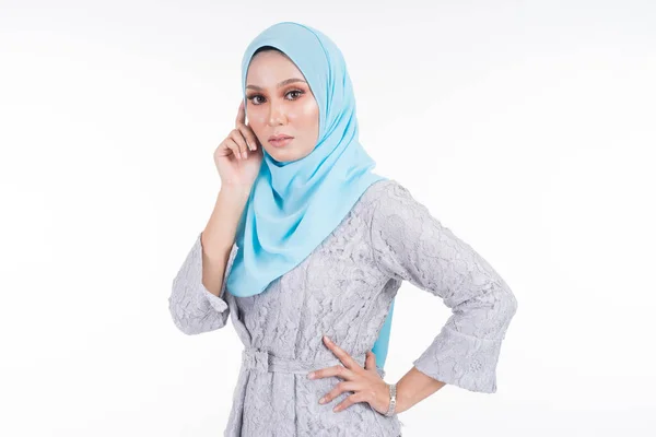 Bella Modella Femminile Varie Pose Con Indosso Kebaya Hijab Moderni — Foto Stock