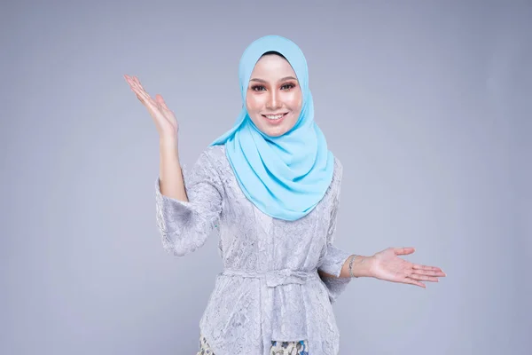 Bella Modella Femminile Varie Pose Che Indossa Kebaya Hijab Moderni — Foto Stock