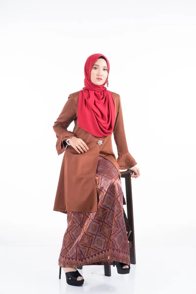 Full Length Portrait Beautiful Female Model Wearing Modern Kebaya Dress — Stock Photo, Image