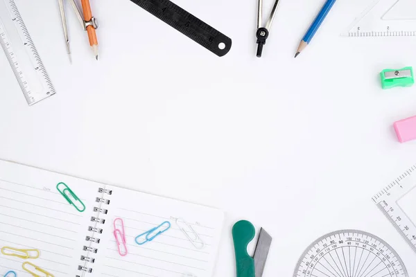 Zurück Zum Schulkonzept Verschiedene Bleistifte Radiergummis Buntstifte Aquarelle Usw Kreativ — Stockfoto