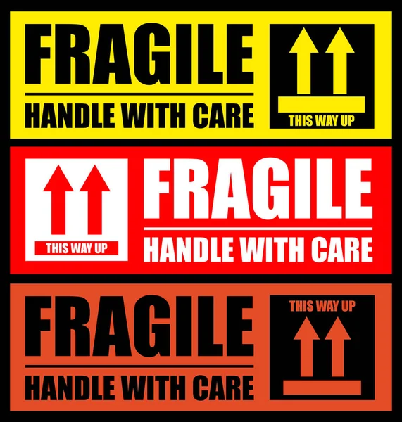 Ensemble Autocollants Fragiles Étiquettes Emballage Fragile Manipuler Avec Soin Côté — Image vectorielle