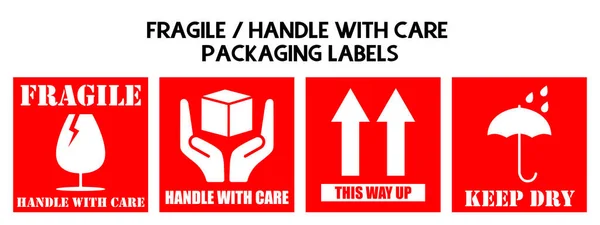 Fragile Package Label Stickers Set Fragile Handle Care Way Keep — Stock Vector