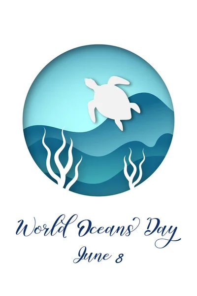 World Oceans Day Ontwerp Elementen Van Oceaan Papercut Origami Stijl — Stockvector