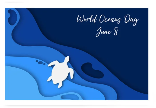 World Oceans Day Елементи Океану Паперовому Або Орігамі Стилі Приклад — стоковий вектор