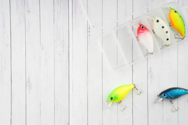 Disposiciones Creativas Señuelos Wobbler Señuelo Pesca Con Anzuelos Pescado Plástico —  Fotos de Stock