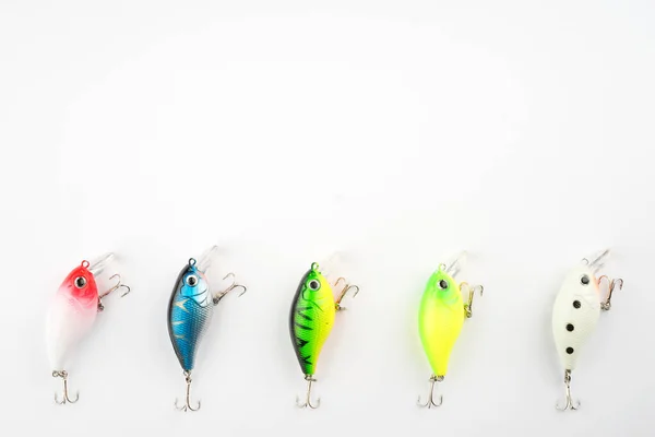 Arrangements Créatifs Leurres Vacillants Attrait Pêche Avec Crochets Poisson Plastique — Photo