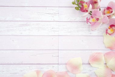 Bahar ya da yaz mevsimi konsepti için yaratıcı çiçek düzenlemeleri. Düz görünüm.