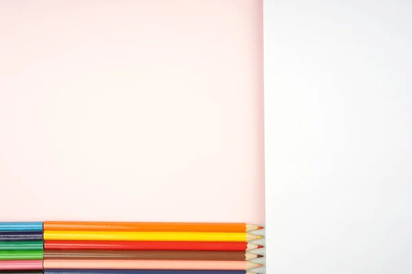 Vissza Iskolába Koncepció Lapos Kilátás Írószerek Mint Toll Ceruza Akvarellek — Stock Fotó