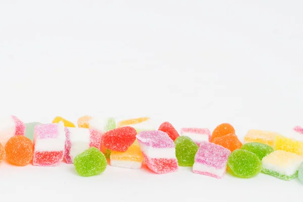 Creative Arrangement Colorful Candies Sweets White Background — Stock Photo, Image