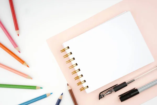 Zurück Zum Schulkonzept Flache Lageansicht Von Schreibwaren Wie Stift Bleistift — Stockfoto