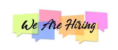 Konuşma baloncuğu konseptini işe alıyoruz. İş, pazarlama ve reklam afişi. Vektör illüstrasyonu.