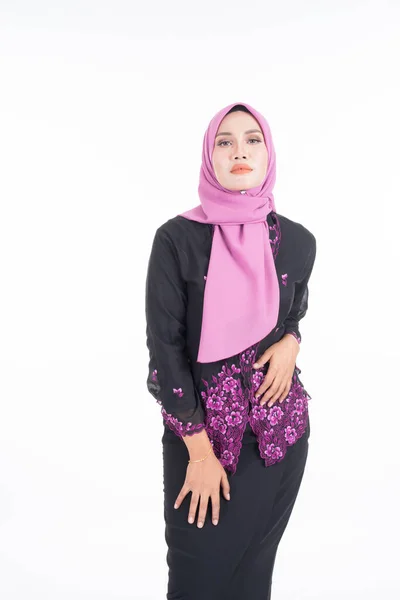 Modelo Feminino Bonito Kebaya Hijab Vestuário Estilo Vida Moderno Para — Fotografia de Stock