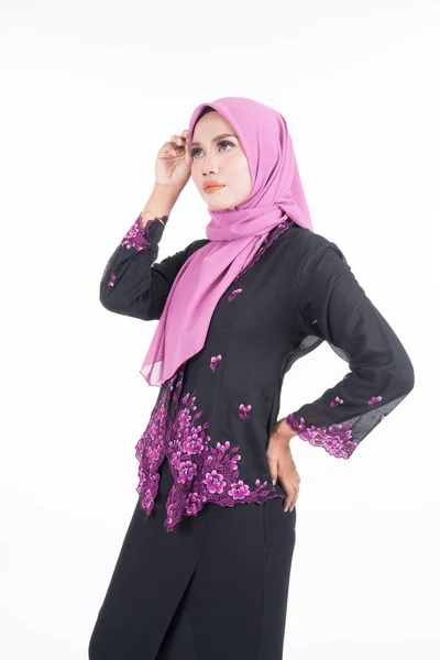 Modelo Feminino Bonito Kebaya Hijab Vestuário Estilo Vida Moderno Para — Fotografia de Stock