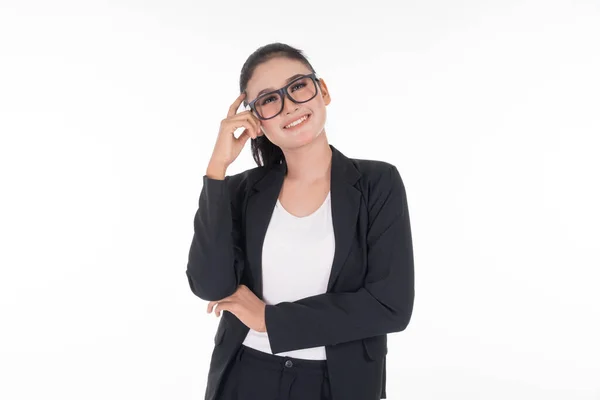 Une Femme Séduisante Portant Des Vêtements Affaires Avec Diverses Expressions — Photo