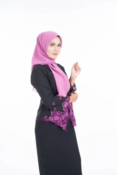 Hermosa Modelo Femenina Kebaya Hijab Una Ropa Estilo Vida Moderno — Foto de Stock