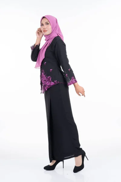 Modelo Feminino Bonito Kebaya Hijab Vestuário Estilo Vida Moderno Para — Fotografia de Stock