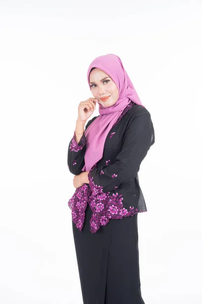 Beautiful Female Model Kebaya Hijab Modern Lifestyle Apparel Muslim Women — Stock Photo, Image