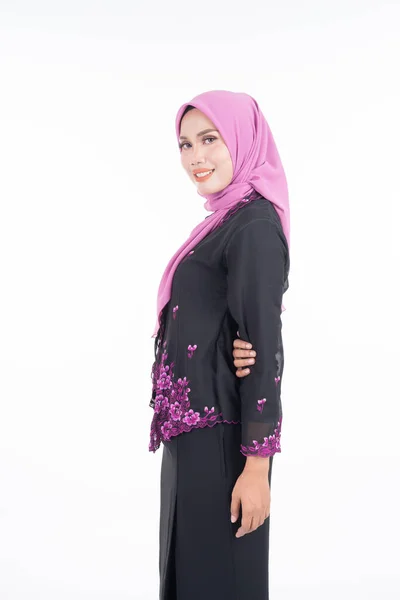 Modelo Feminino Bonito Kebaya Hijab Vestuário Estilo Vida Moderno Para — Fotografia de Stock