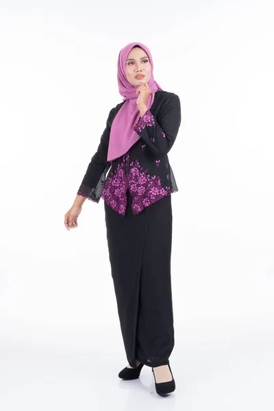 Modelo Feminino Bonito Kebaya Hijab Vestuário Estilo Vida Moderno Para — Fotografia de Stock