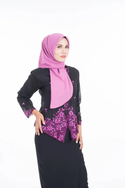 Modelo Feminino Bonito Kebaya Hijab Vestuário Estilo Vida Moderno Para — Fotografia de Stock