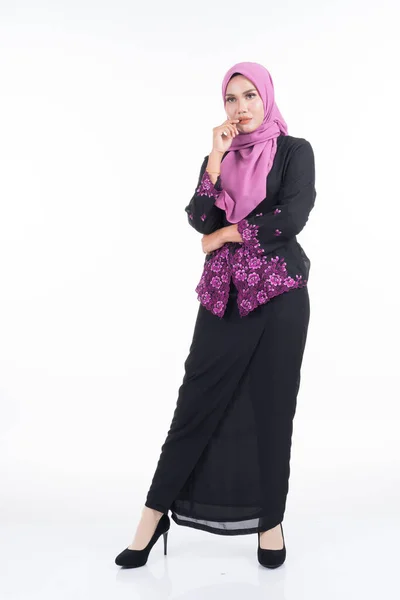 Modelo Feminino Bonito Kebaya Hijab Vestuário Estilo Vida Moderno Para — Fotografia de Stock