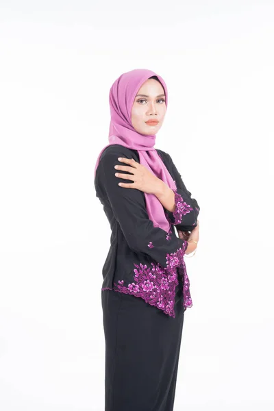 Modelo Feminino Bonito Kebaya Hijab Vestuário Estilo Vida Moderno Para — Fotografia de Stock