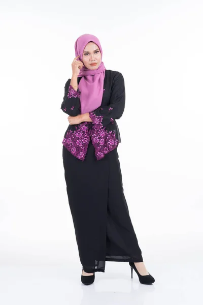 Modelo Feminino Bonito Kebaya Hijab Vestuário Estilo Vida Moderno Para — Fotografia de Stock