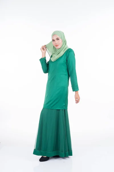 Bellissimo Modello Femminile Kurung Hijab Moderni Abbigliamento Stile Vita Moderno — Foto Stock