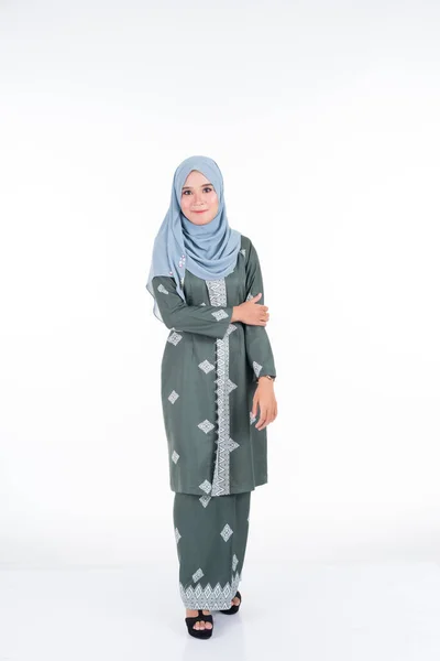 Bella Modella Femminile Varie Pose Che Indossa Kebaya Hijab Moderni — Foto Stock