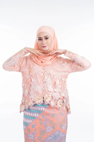 Bellissimo Modello Femminile Kurung Hijab Moderni Abbigliamento Stile Vita Moderno — Foto Stock