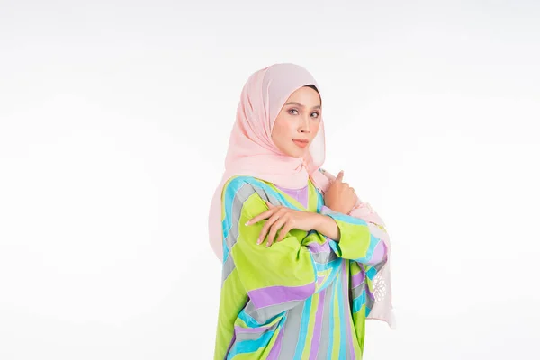 Beautiful Female Model Wearing Pastel Batik Kaftan Caftan Traditional Dress — Stock Photo, Image