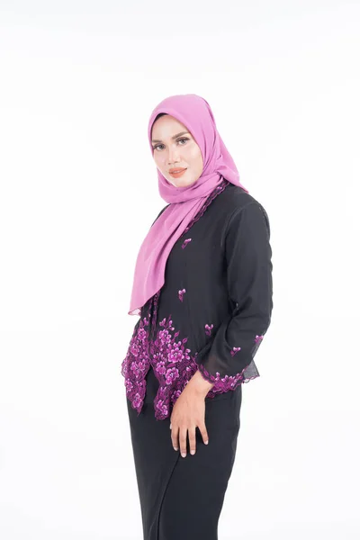 Modelo Feminino Bonito Kebaya Hijab Vestuário Estilo Vida Moderno Para — Fotografia de Stock