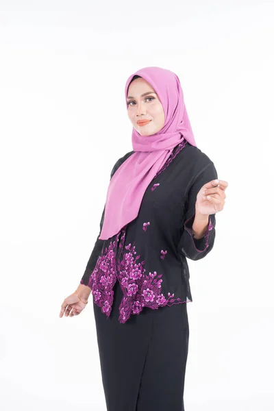 Modelo Feminino Bonito Kebaya Hijab Vestuário Estilo Vida Moderno Para — Fotografia de Stock