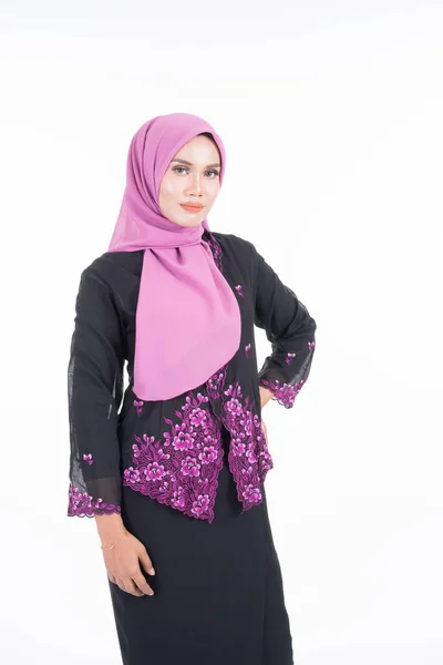 Beautiful Female Model Kebaya Hijab Modern Lifestyle Apparel Muslim Women — Stock Photo, Image