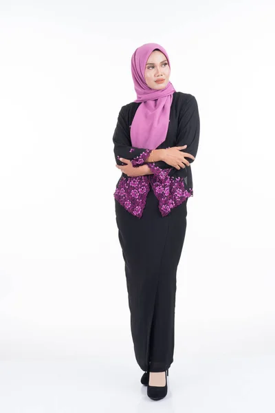 Modelo Feminino Bonito Kebaya Hijab Vestuário Estilo Vida Moderno Para — Fotografia de Stock