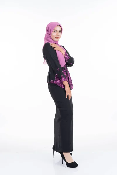 Modelo Feminino Bonito Kebaya Hijab Vestuário Estilo Vida Moderno Para — Fotografia de Stock