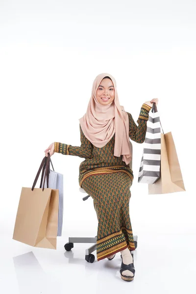 Beautiful Muslim Female College Student Asian Traditional Dress Modern Kurung — Stock Photo, Image