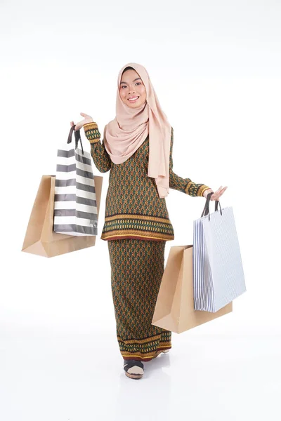 Beautiful Muslim Female College Student Asian Traditional Dress Modern Kurung — Stock Photo, Image